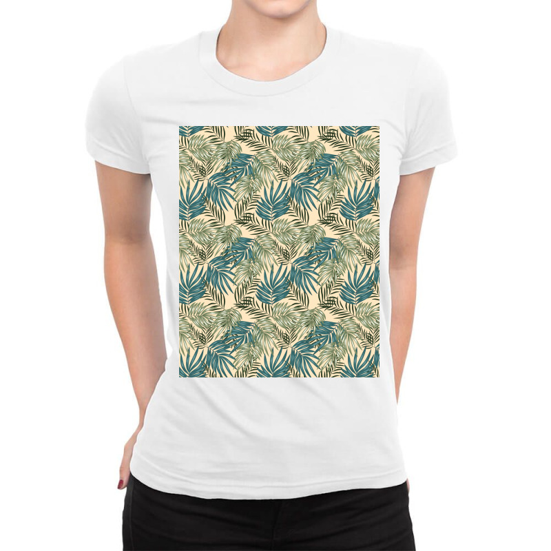 Greenery Palm Leaves Pattern Ladies Fitted T-Shirt by Visudylic Creations | Artistshot