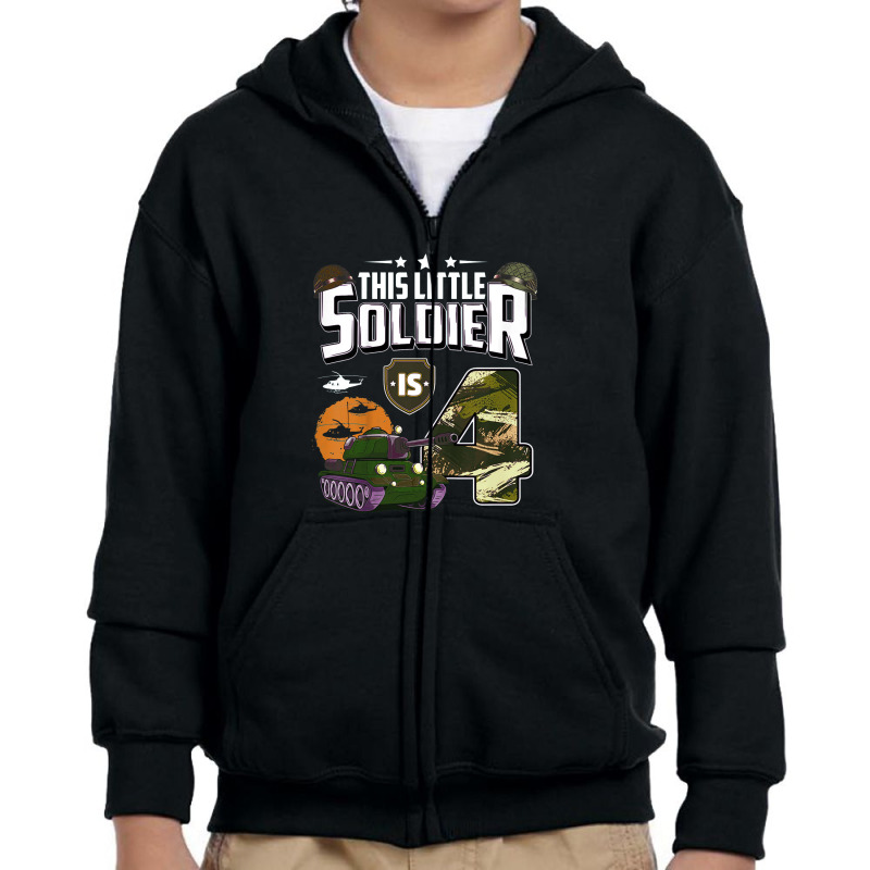 Kids 4 Year Old Soldier 4th Birthday Military Themed Camo Boys Youth Zipper Hoodie | Artistshot