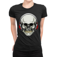 Skull Lover Skeleton Head Wearing Headphones Skulls Ladies Fitted T-shirt | Artistshot