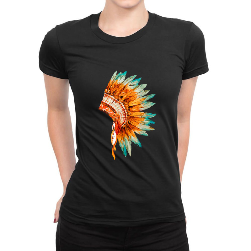 Native American Headdress Ladies Fitted T-Shirt by jabaludden | Artistshot