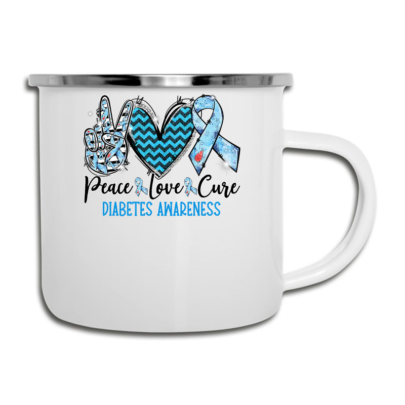 Diabetes Diabetic Peace Love Cure Blue Ribbon 5 Diabetes Awareness Camper Cup by circularflap | Artistshot