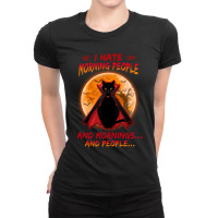 Cat I Hate Morning People Moon Black Cat Ladies Fitted T-shirt | Artistshot