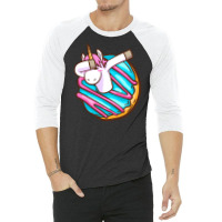 Dabbing Donut  Unicorn 3/4 Sleeve Shirt | Artistshot