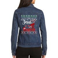 Jesus Christ Christian Jesus Christian Jesus Is The Reason Candy Cane Ladies Denim Jacket | Artistshot