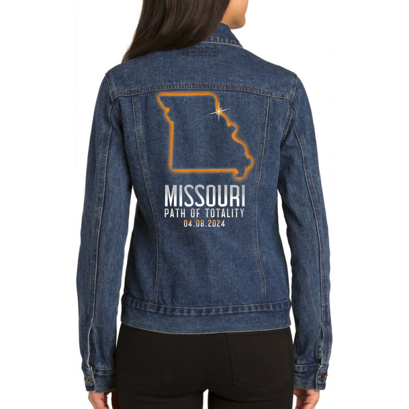 Map Of Missouri Path Of Totality 4.8.24 Total Solar Eclipse T Shirt Ladies Denim Jacket by BeanblossomSheldon | Artistshot