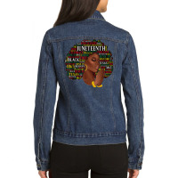 Juneteenth Melanin Black Women Natural Hair Afro Word Art T Shirt Ladies Denim Jacket | Artistshot