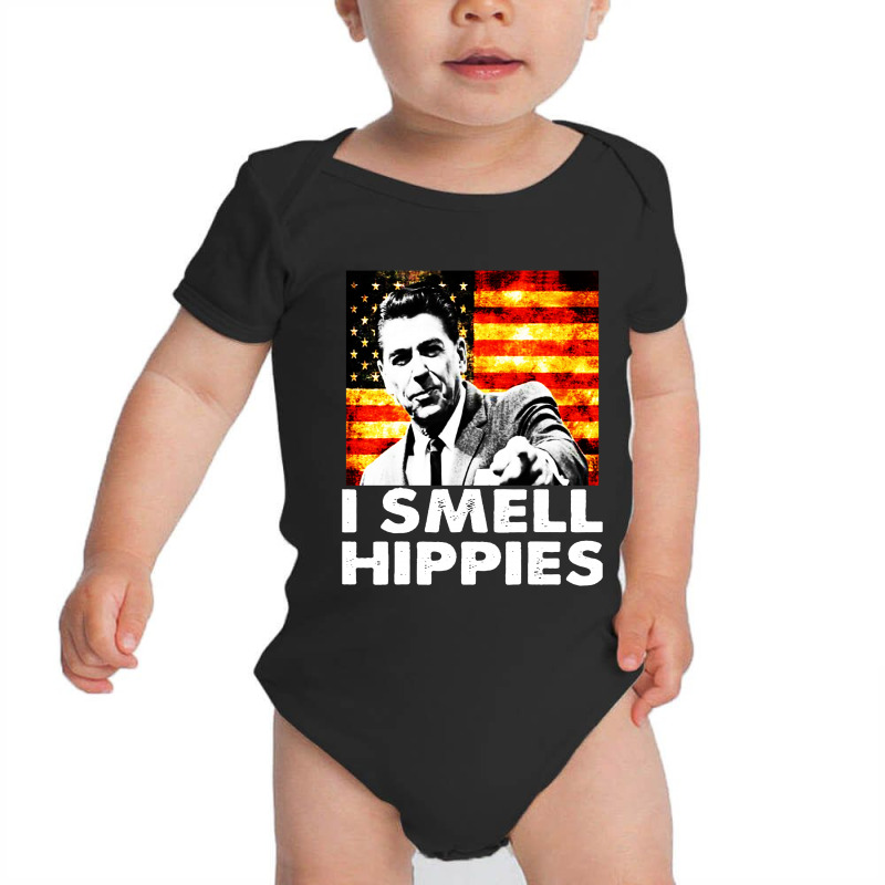 I Smell Hippies   Funny Ronald Reagan Conservative Baby Bodysuit by mirazjason | Artistshot