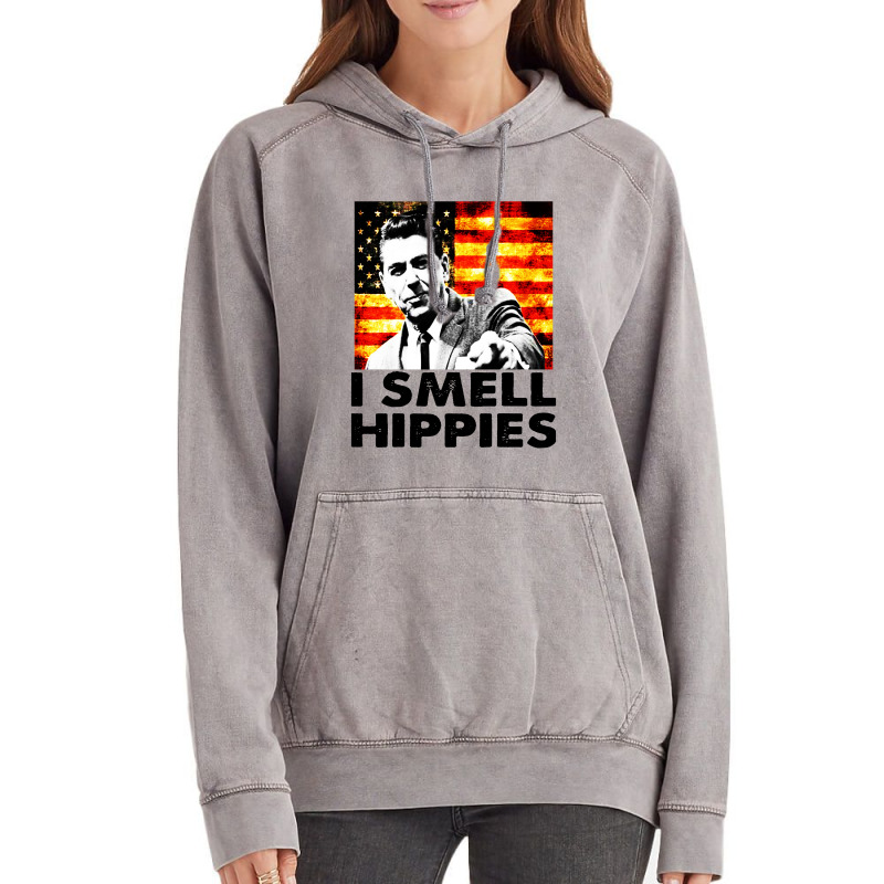 I Smell Hippies   Funny Ronald Reagan Conservative Vintage Hoodie by mirazjason | Artistshot