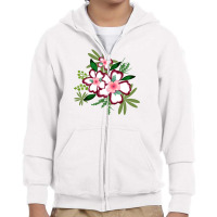 White And Volet Flower With Green Leaves Youth Zipper Hoodie | Artistshot