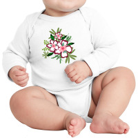 White And Volet Flower With Green Leaves Long Sleeve Baby Bodysuit | Artistshot