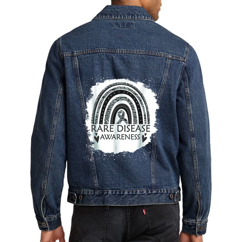 Rare Disease Awareness Bleached Rainbow Zebra Ribbon Men Men Denim Jacket | Artistshot