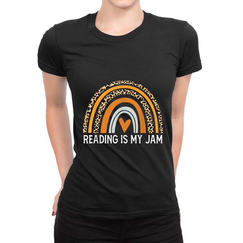 Read Teacher Rainbow Leopard Reading Is My Jam Ladies Fitted T-Shirt by jabaludden | Artistshot