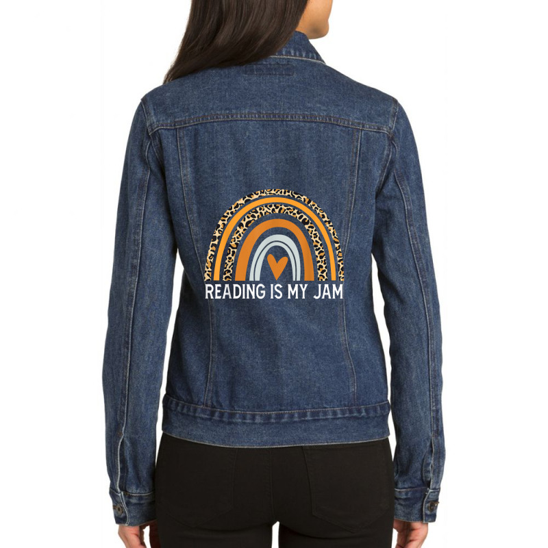 Read Teacher Rainbow Leopard Reading Is My Jam Ladies Denim Jacket by jabaludden | Artistshot