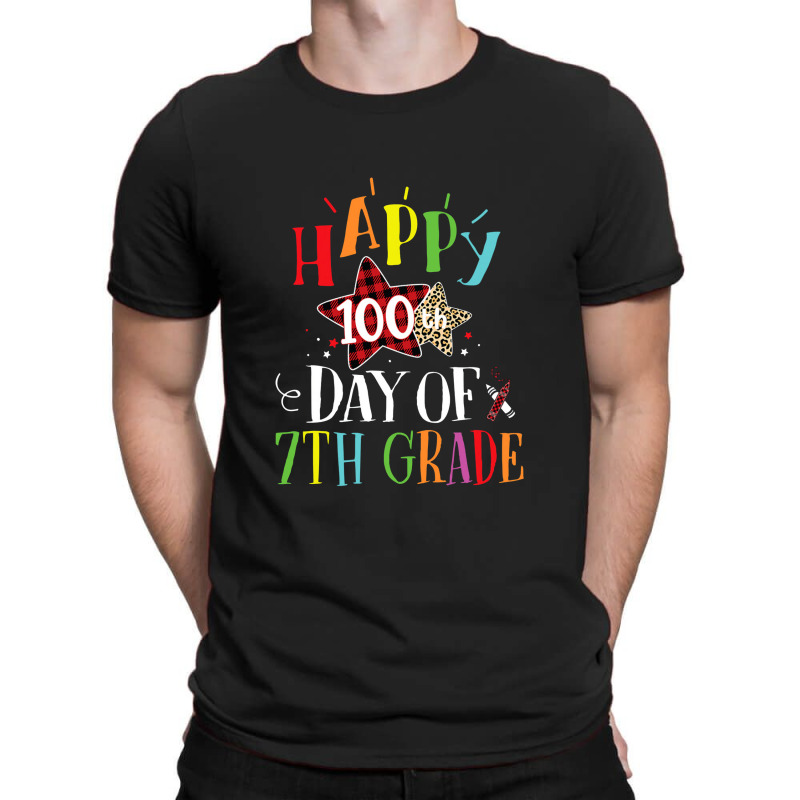 Red Plaid Leopard Happy 100th Day Of 7th Grade T-shirt | Artistshot