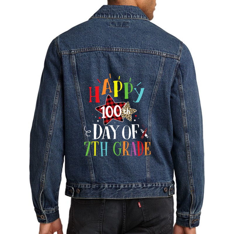 Red Plaid Leopard Happy 100th Day Of 7th Grade Men Denim Jacket | Artistshot