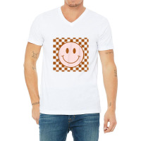 Retro Happy Face Smiley Face Checkered Pattern Trendy V-neck Tee | Artistshot