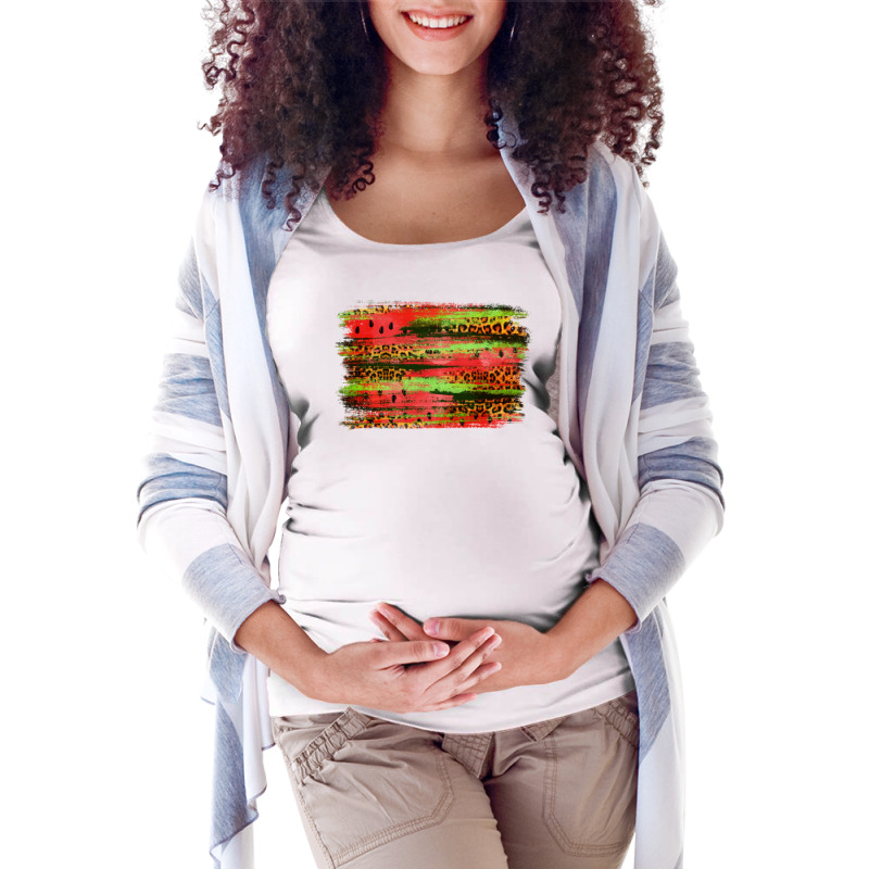 Watermelon Leopard Brushstroke Maternity Scoop Neck T-shirt | Artistshot