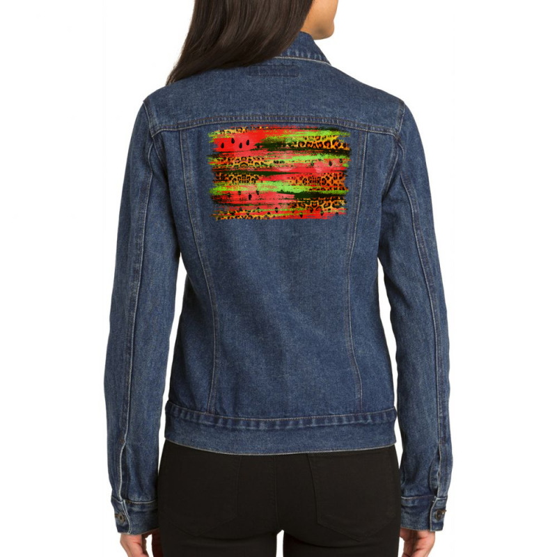 Watermelon Leopard Brushstroke Ladies Denim Jacket | Artistshot