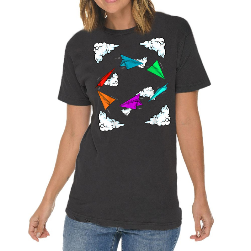 Cool Kids Colorful Paper Plane  Funny Origami Airplane Gift T Shirt Vintage T-shirt | Artistshot