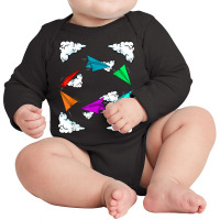 Cool Kids Colorful Paper Plane  Funny Origami Airplane Gift T Shirt Long Sleeve Baby Bodysuit | Artistshot