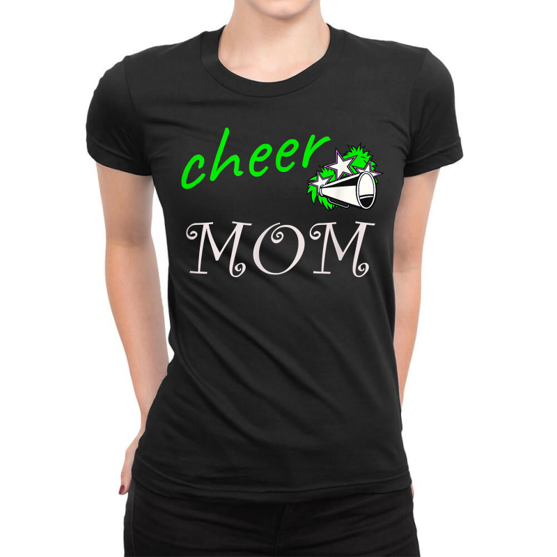 Cheer Mom With Megaphone, Stars And Poms T Shirt Ladies Fitted T-Shirt by TappanSajan | Artistshot