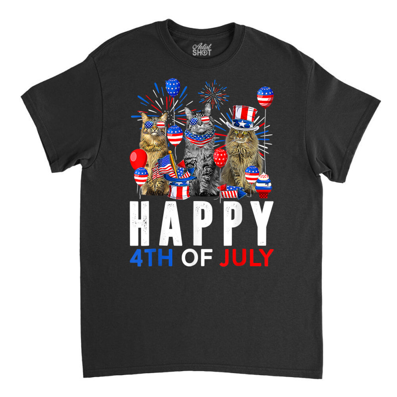 Cute Red White Blue Maine Coon Patriotic Happy 4th Of July T Shirt Classic T-shirt by ReagerAero | Artistshot