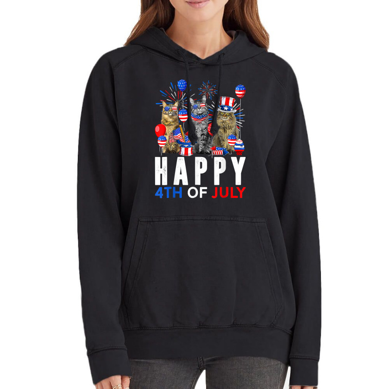 Cute Red White Blue Maine Coon Patriotic Happy 4th Of July T Shirt Vintage Hoodie by ReagerAero | Artistshot