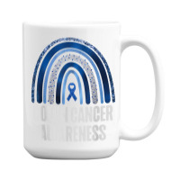 Colon Cancer Awareness Blue Ribbon And Rainbow Trending T Shirt 15 Oz Coffee Mug | Artistshot