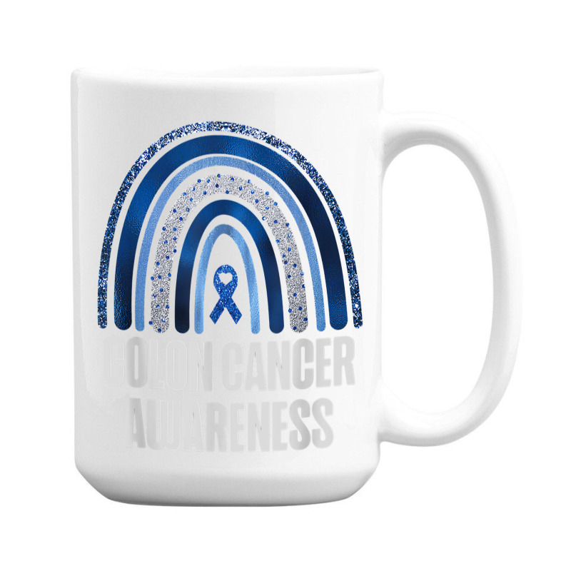 Colon Cancer Awareness Blue Ribbon And Rainbow Trending T Shirt 15 Oz Coffee Mug | Artistshot