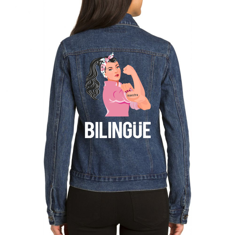 Maestra Bilingue Bilingual Spanish Teacher Long Sleeve T Shirt Ladies Denim Jacket by longduong89 | Artistshot