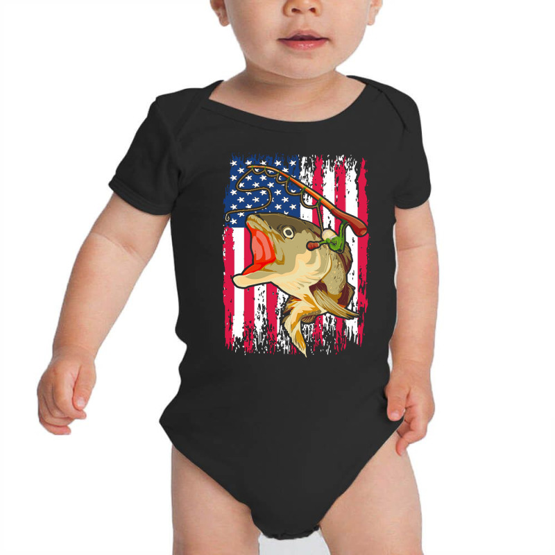 Fishing T  Shirt Fish Angling Hobby U S Flag American Fisherman Fishin Baby Bodysuit by partyguess | Artistshot