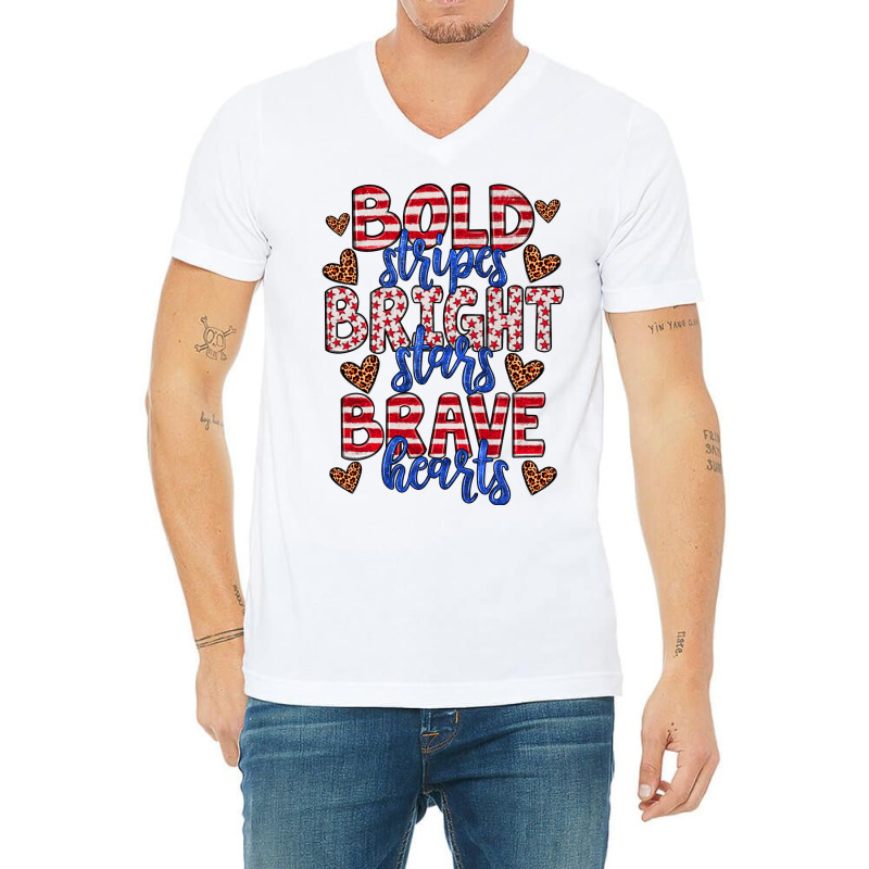 Bold Stripes Bright Stars Brave Hearts V-neck Tee | Artistshot