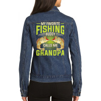 Fishing T  Shirt Hobby Fisher Angle Fish Grandpa Fathers Day Fisherman Ladies Denim Jacket | Artistshot