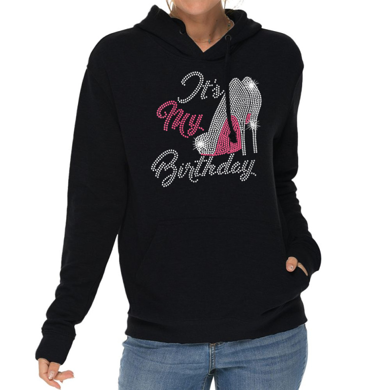 Womens It's My Birthday Cursive Shoes Bling Rhinestone Tee V Neck T Sh Lightweight Hoodie by lorebrend | Artistshot