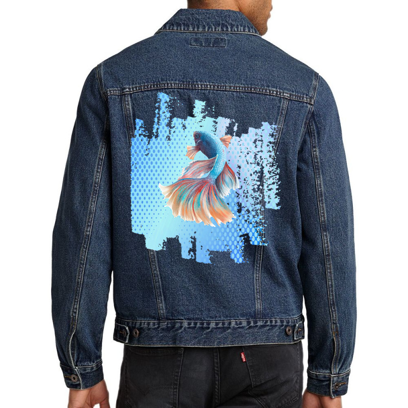 Beta Fish T  Shirt Beta Fish Blue With Rainbow Tail On Blue T  Shirt Men Denim Jacket | Artistshot