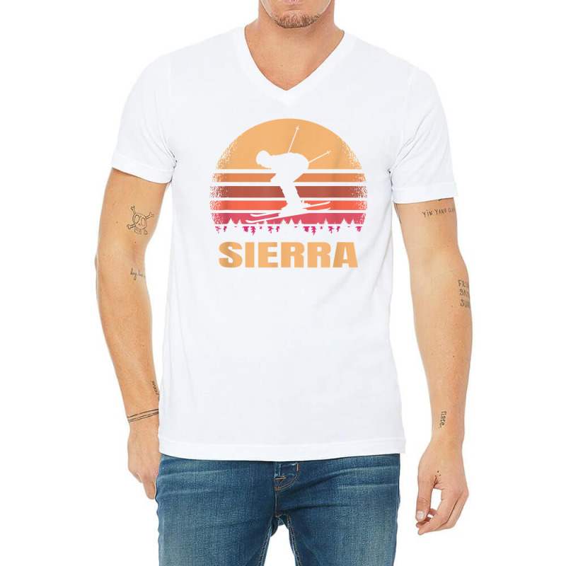 Sierra Nevada Skier Vintage Skiing At 80s Retro Ski Resort T Shirt V-neck Tee | Artistshot