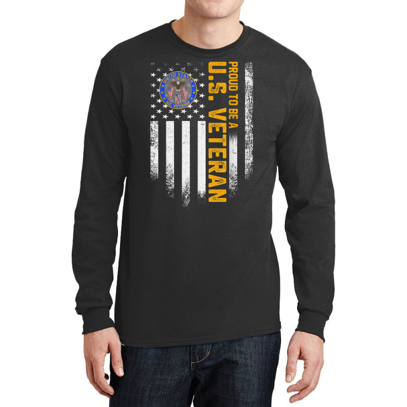 Vintage Usa Flag Proud To Be A Us Military Veteran T Shirt Long Sleeve Shirts | Artistshot