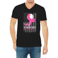 Breast Cancer Strike Out Baseball Flag Cancer Survivor Awareness V-neck Tee | Artistshot