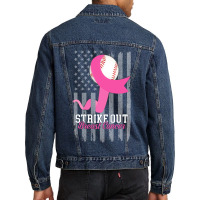 Breast Cancer Strike Out Baseball Flag Cancer Survivor Awareness Men Denim Jacket | Artistshot