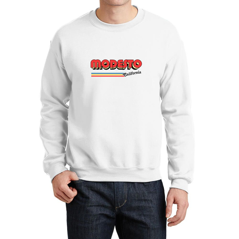 Modesto, Ca Retro Typography Design Crewneck Sweatshirt | Artistshot