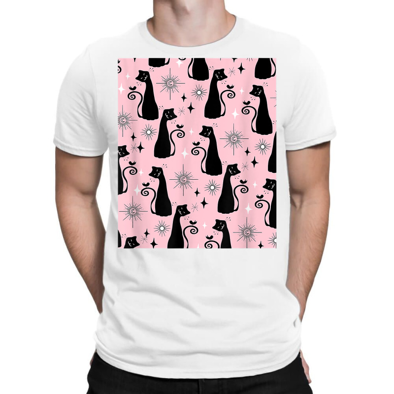 Midcentury Mid Century Cat Retro Atomic Age Space Pink Black T Shirt T-shirt | Artistshot