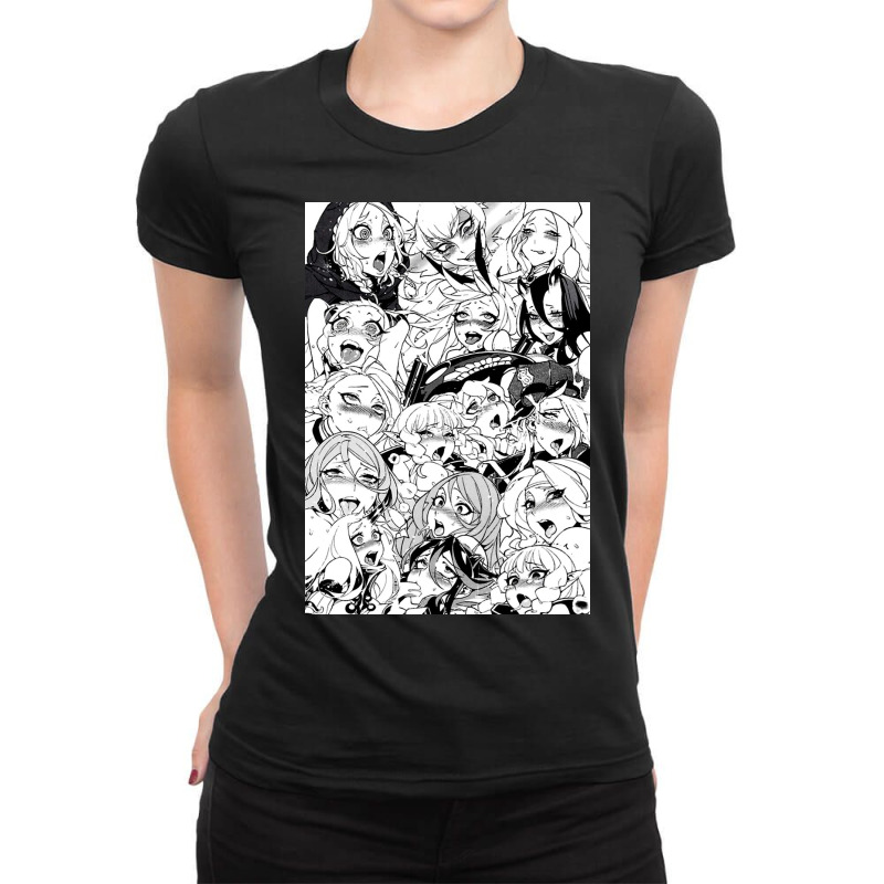 Ahegao Face Gray Anime Ladies Fitted T-Shirt by RamaArt | Artistshot