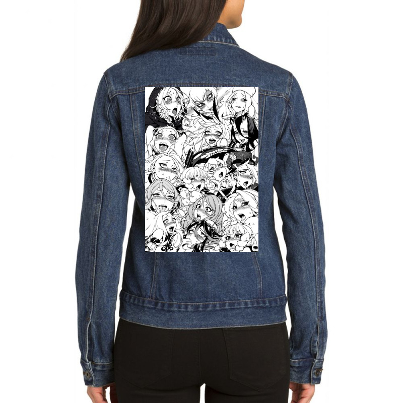 Ahegao Face Gray Anime Ladies Denim Jacket by RamaArt | Artistshot