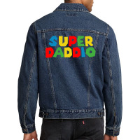 Super Daddio Funny Gamer Dad Fathers Men Denim Jacket | Artistshot