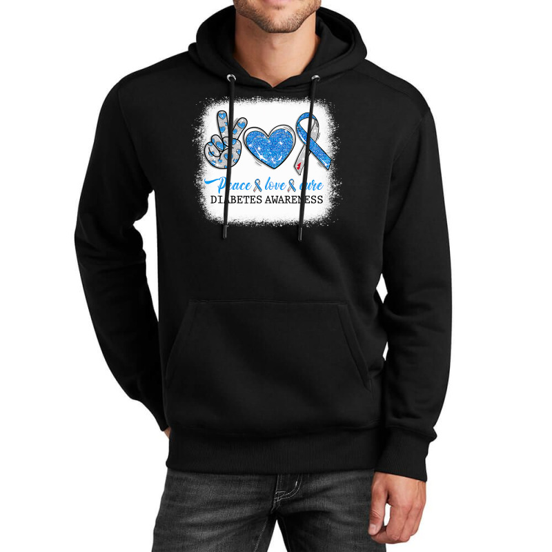 Diabetes Diabetic Bleached Peace Love Cure Diabetes T1d Awareness Surv Unisex Hoodie by circularflap | Artistshot