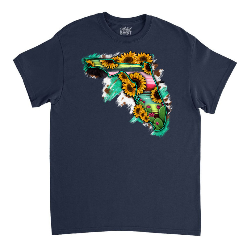 Florida Map With Sunflower And Serape Cactus Classic T-shirt | Artistshot