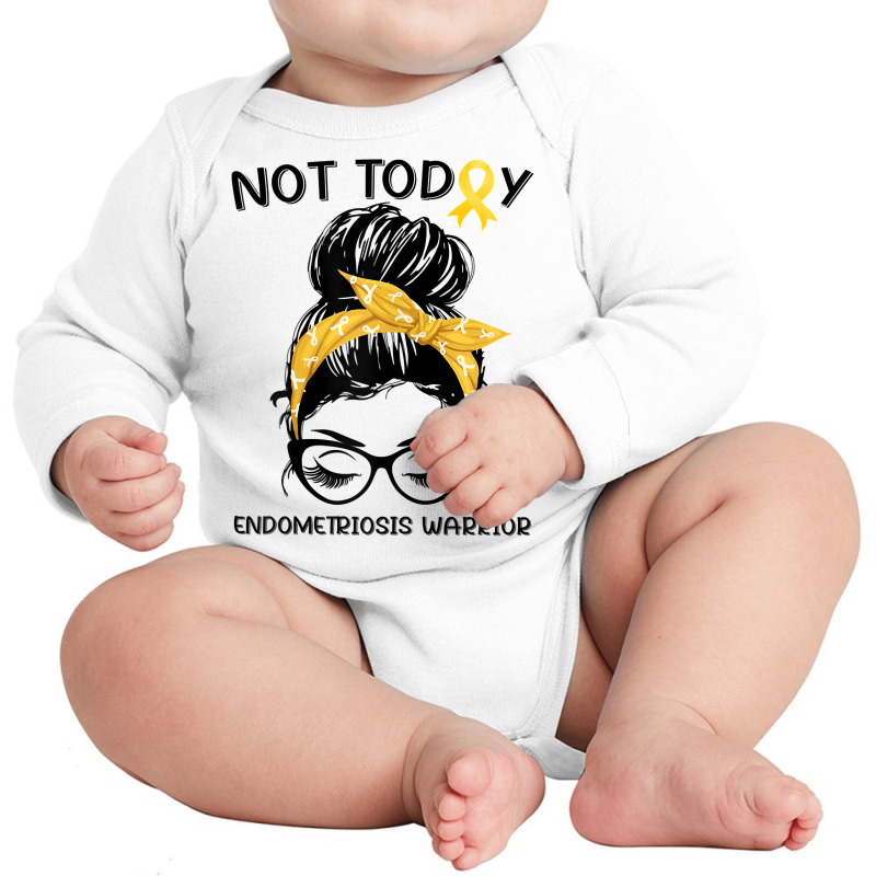 Womens Endometriosis Warrior Messy Bun Yellow Ribbon Endo Awareness T Long Sleeve Baby Bodysuit | Artistshot