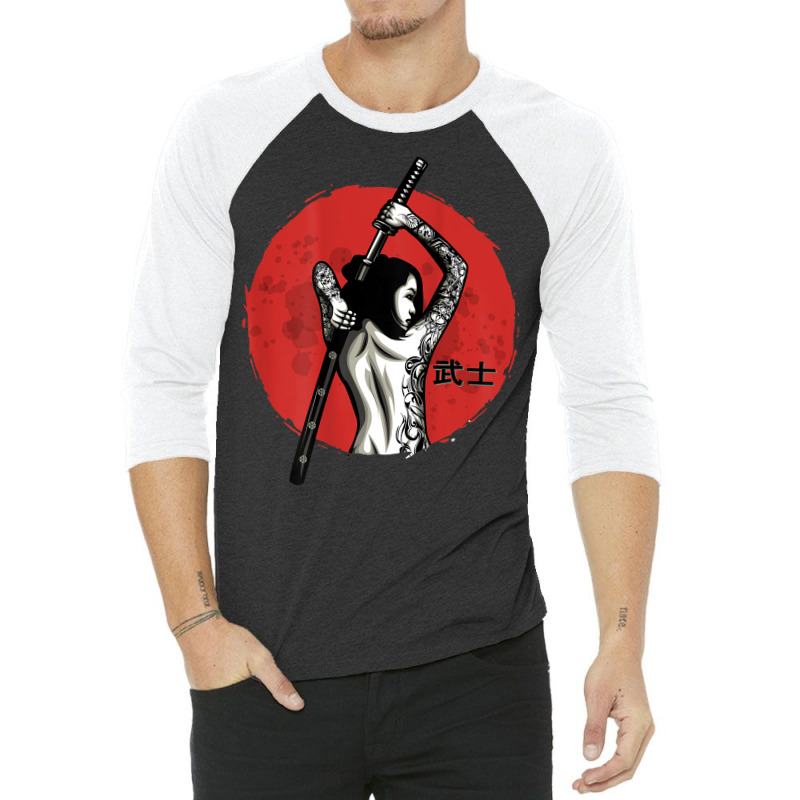 Japanese Warrior   Sexy Samurai   Female Samurai (on Back) T Shirt 3/4 Sleeve Shirt by jayannidifalco | Artistshot