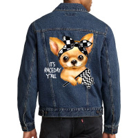 Chihuahua Dog Dirt Track Racing Checkered Race Flag Chihuahua Puppy 50 Men Denim Jacket | Artistshot