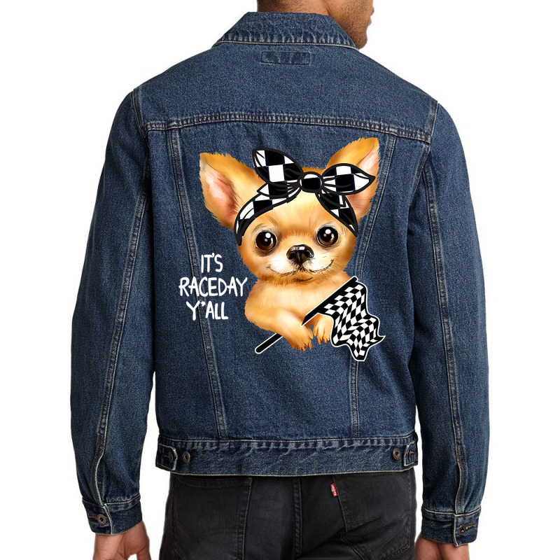 Chihuahua Dog Dirt Track Racing Checkered Race Flag Chihuahua Puppy 50 Men Denim Jacket by circularflap | Artistshot